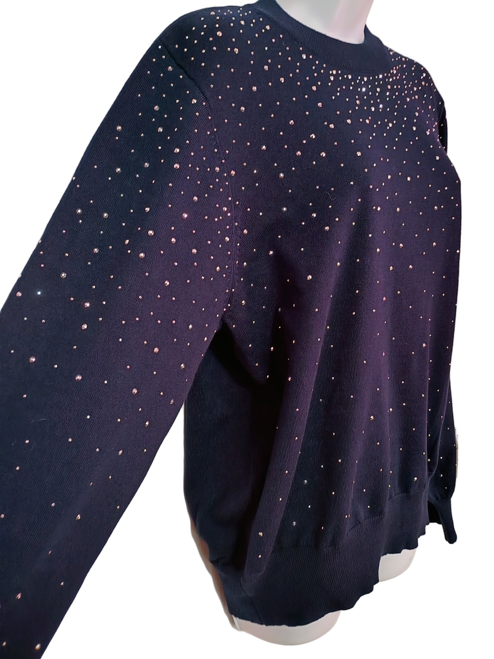 Nanette Lepore Blue Crewneck Sweater with Sparkle Studs XL - Picture 3 of 11